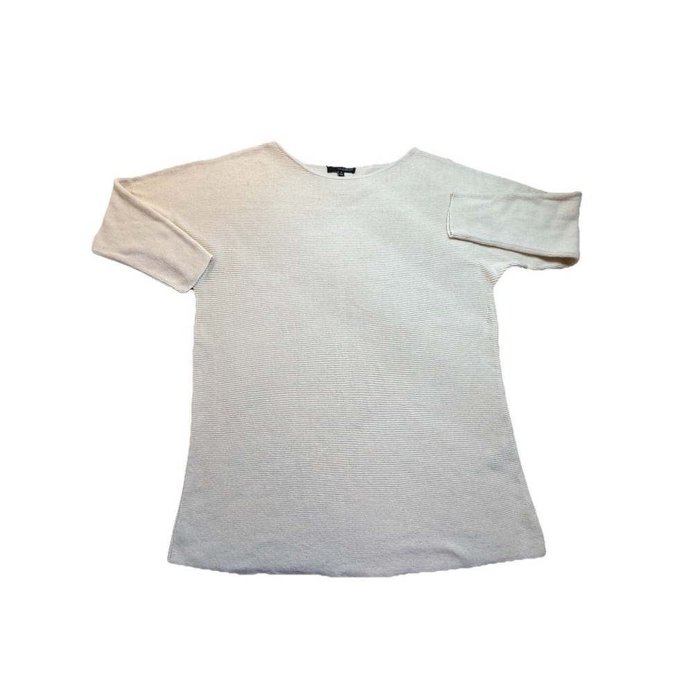 Herve Bernard Long Cream Ribbed Cotton Blend Sweater Top WMNS L Cottage Boho